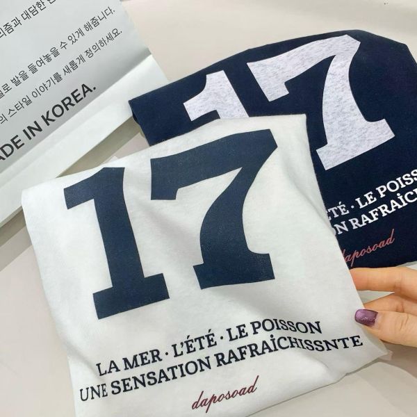 學院風數字17印花ins風T恤-2色 學院風數字17印花ins風T恤-2色