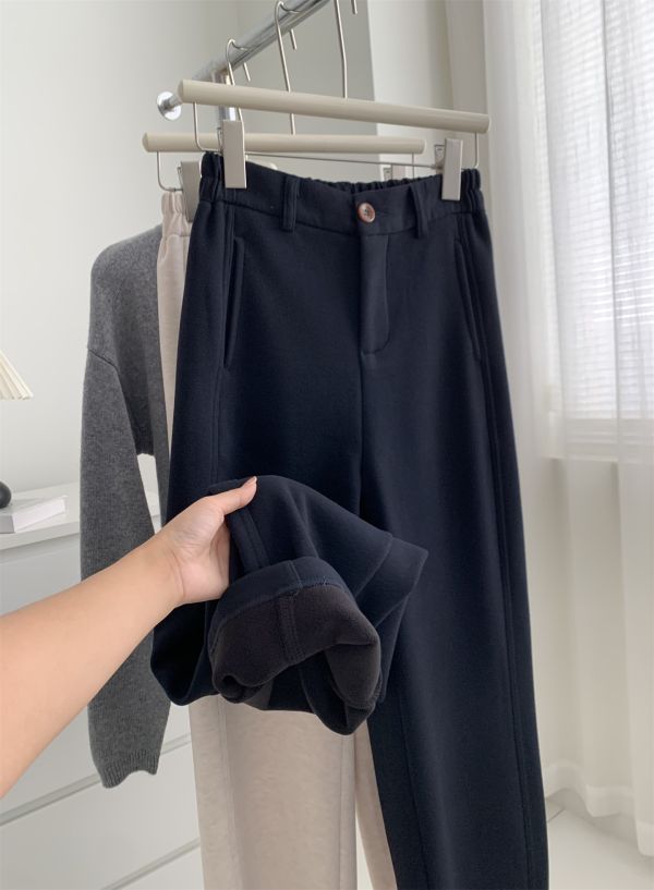 冬季窄版羊毛垂感鬆緊腰加絨休閒褲-3色 冬季窄版羊毛垂感鬆緊腰加絨休閒褲-3色