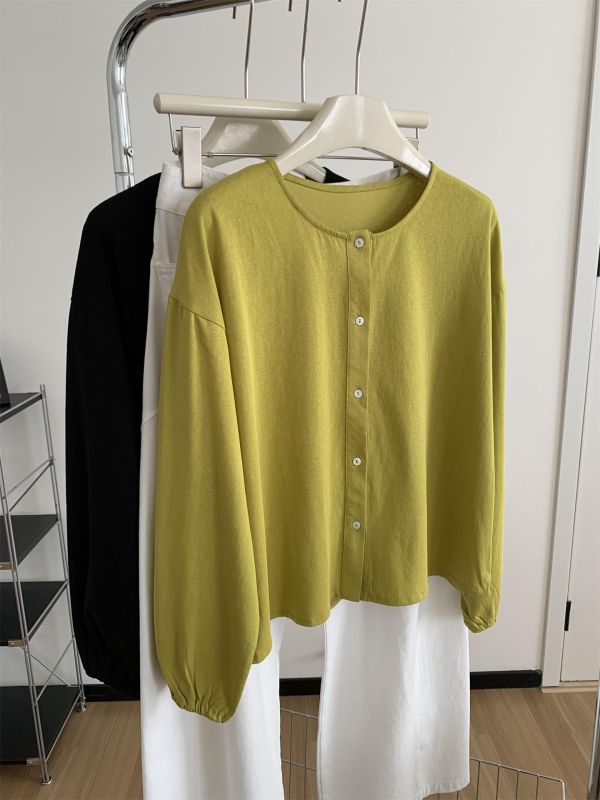 夏季顯白芥綠黃鬆弛感雪花棉防曬開衫-2色 夏季顯白芥綠黃鬆弛感雪花棉防曬開衫-2色