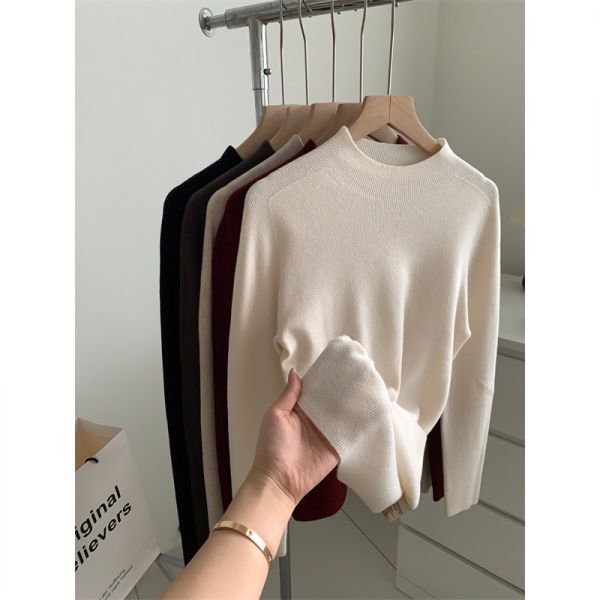 氣質顯瘦無縫一體半高領打底針織上衣-5色 氣質顯瘦無縫一體半高領打底針織上衣-5色