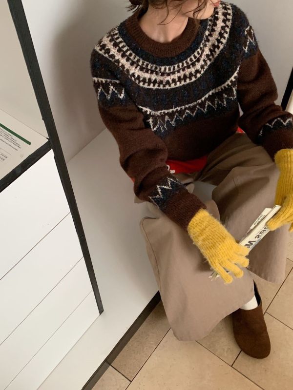 冬日氛圍感韓系復古提花針織上衣-3色 冬日氛圍感韓系復古提花針織上衣-3色