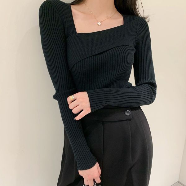 Korea V領設計感修身針織上衣-3色 Korea V領設計感修身針織上衣-3色