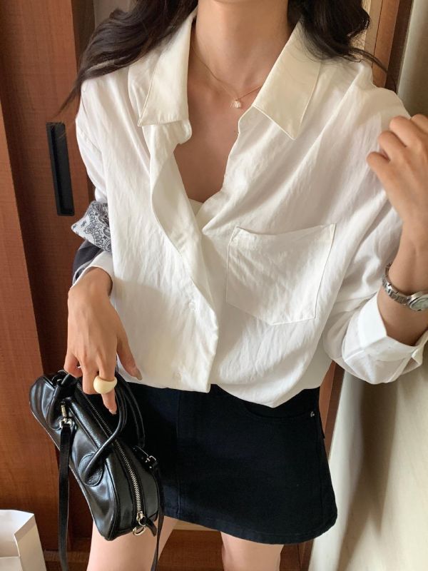 鬆弛感寬鬆翻領百搭襯衫-6色 鬆弛感寬鬆翻領百搭襯衫-6色