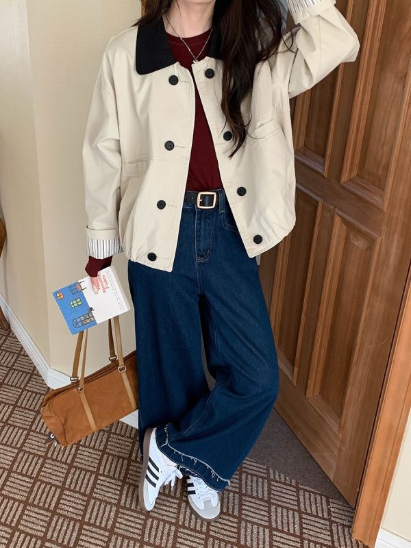 巴恩風 撞色翻領寬鬆夾克外套-3色 巴恩風 撞色翻領寬鬆夾克外套-3色