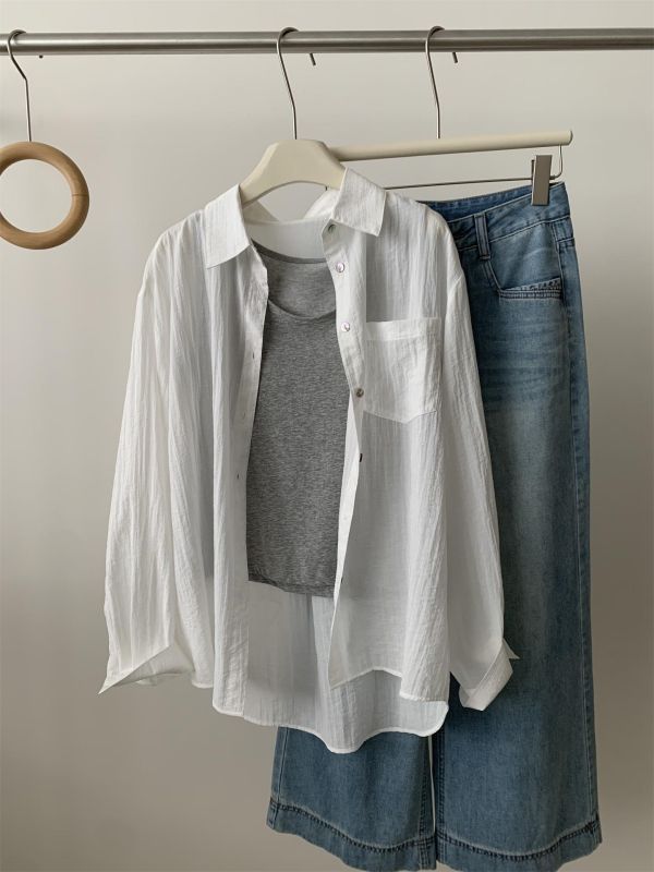 復古顯白肌理感輕盈鬆弛感襯衫上衣-2色 復古顯白肌理感輕盈鬆弛感襯衫上衣-2色