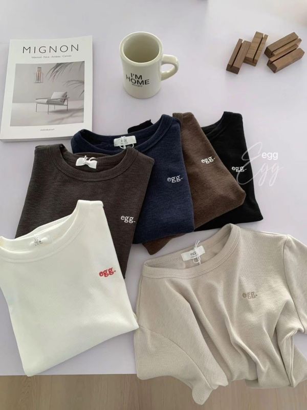 雪花螺紋egg字母刺繡薄tee-6色 雪花螺紋egg字母刺繡薄tee-6色