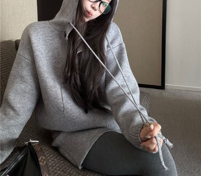 休閒減齡連帽針織+高腰半身裙套裝-3色 休閒減齡連帽針織+高腰半身裙套裝-3色