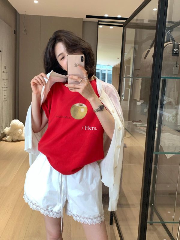 韓系蘋果圖案印花質感T恤-3色 韓系蘋果圖案印花質感T恤-3色