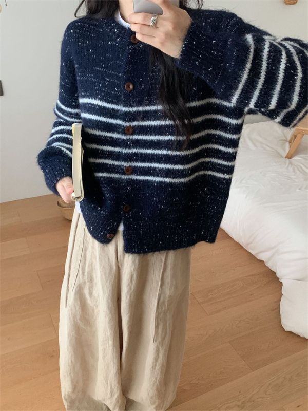 復古羊駝條紋含羊毛開衫外套-2色 復古羊駝條紋含羊毛開衫外套-2色