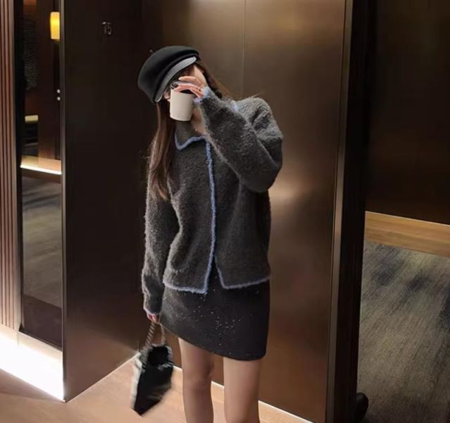 撞色翻領韓系鑲邊柔軟上衣罩衫-3色 撞色翻領韓需要鑲邊柔軟上衣罩衫-3色