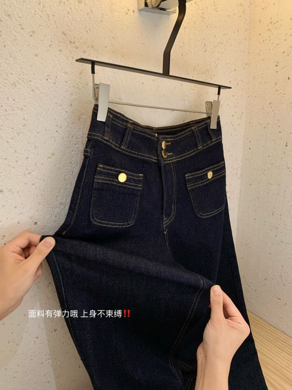 復古設計感口袋顯高顯瘦高腰直筒褲 復古設計感口袋顯高顯瘦高腰直筒褲