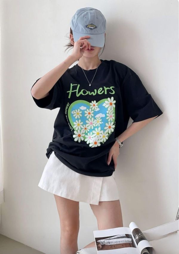 愛心滿版花花純棉長版T恤-3色 愛心滿版花花純棉長版T恤-3色