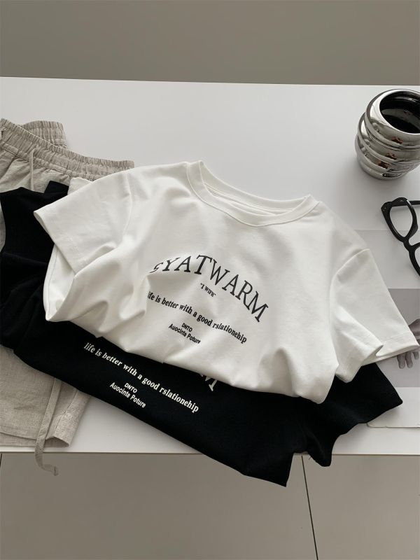 簡約字母印花棉百搭款上衣-2色 簡約字母印花棉百搭款上衣-2色