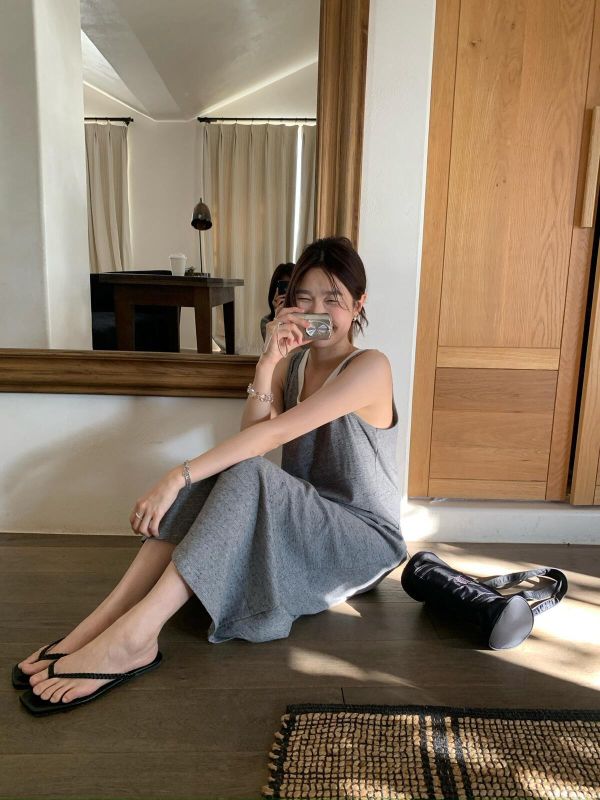 春夏極簡撞色拼接肌里棉連身裙-3色 春夏極簡撞色拼接肌里棉連身裙-3色