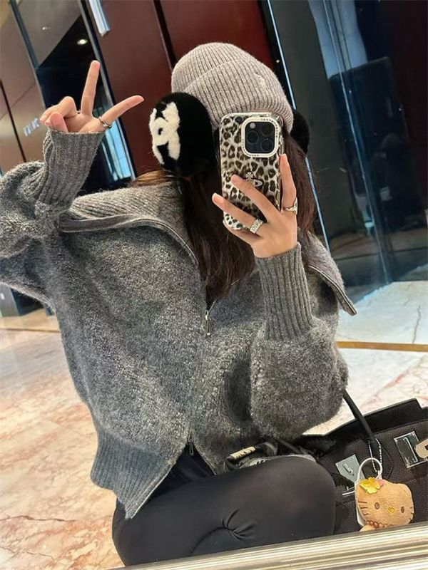 翻領雙拉鏈寬鬆顯瘦好比例上衣外套-3色 翻領雙拉鏈寬鬆顯瘦好比例上衣外套-3色