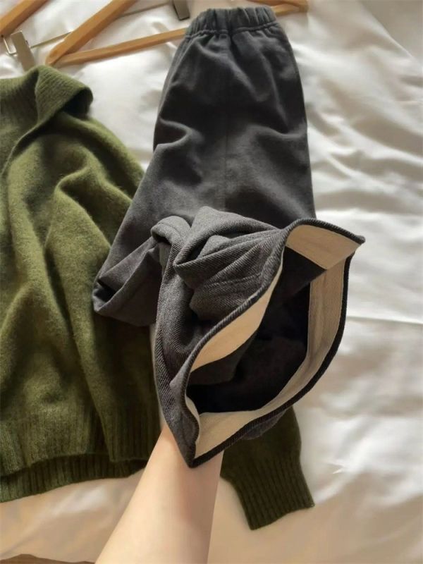 鬆弛慵懶風 垂感闊腿高腰遮胯顯瘦直筒褲-2色 鬆弛慵懶風 垂感闊腿高腰遮胯顯瘦直筒褲-2色