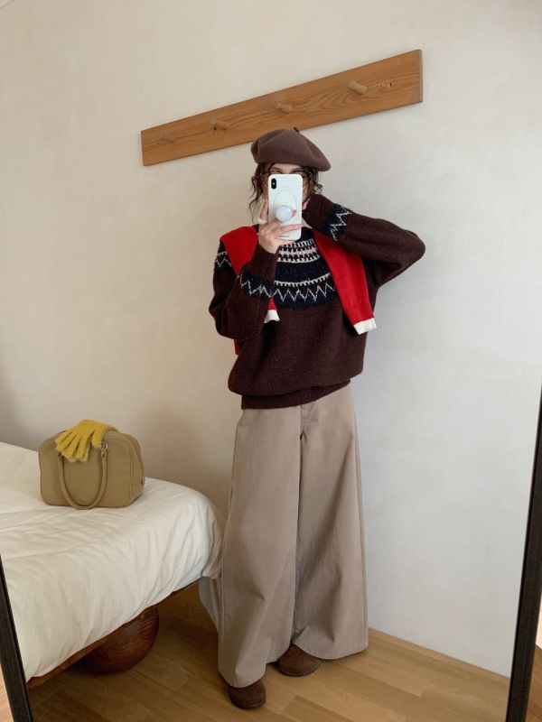 冬日氛圍感韓系復古提花針織上衣-3色 冬日氛圍感韓系復古提花針織上衣-3色