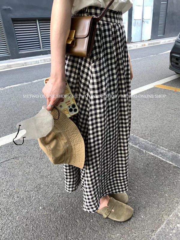日常復古格子後鬆緊腰半身裙 日常復古格子後鬆緊腰半身裙