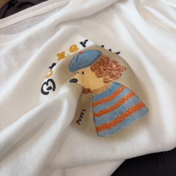 搞怪髮捲卡通印花休閒tee-2色 搞怪髮捲卡通印花休閒tee-2色