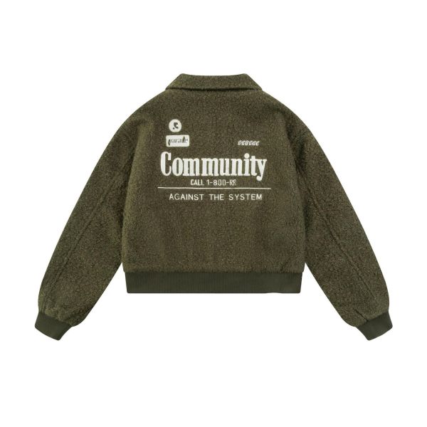 質感字母刺繡 搖粒絨短款夾克羊羔毛外套 質感字母刺繡 搖粒絨短款夾克羊羔毛外套