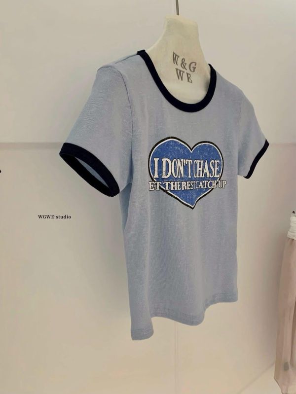 復古拚色愛心邊字母tee-3色 復古拚色愛心邊字母tee-3色