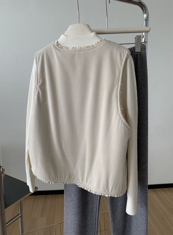 兩面穿溫柔復古花邊V領羊羔毛燈芯絨背心 兩面穿溫柔復古花邊V領羊羔毛燈芯絨背心