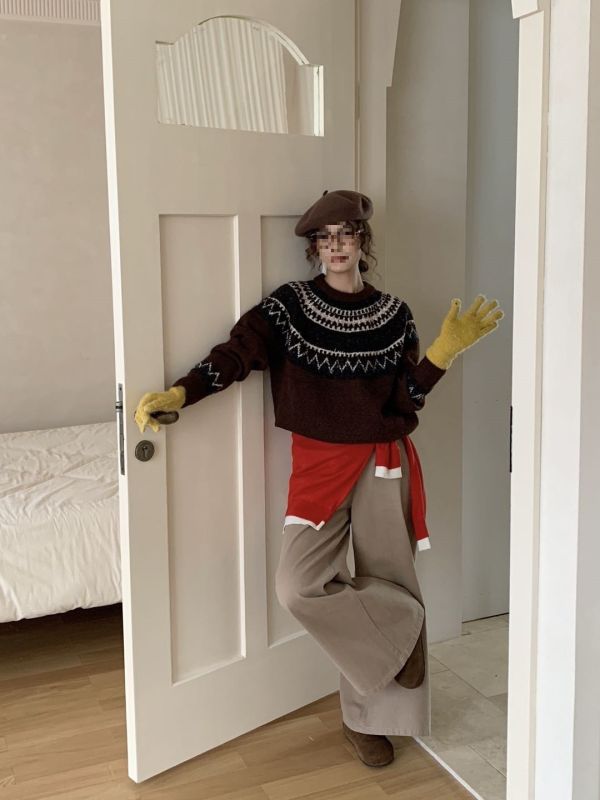 冬日氛圍感韓系復古提花針織上衣-3色 冬日氛圍感韓系復古提花針織上衣-3色