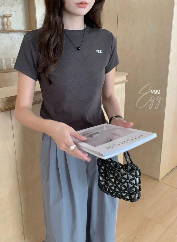 雪花螺紋egg字母刺繡薄tee-6色 雪花螺紋egg字母刺繡薄tee-6色