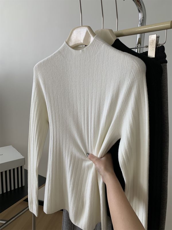 韓系無縫一體綿羊毛半高領針織打底衫-4色 韓系無縫一體綿羊毛半高領針織打底衫-4色