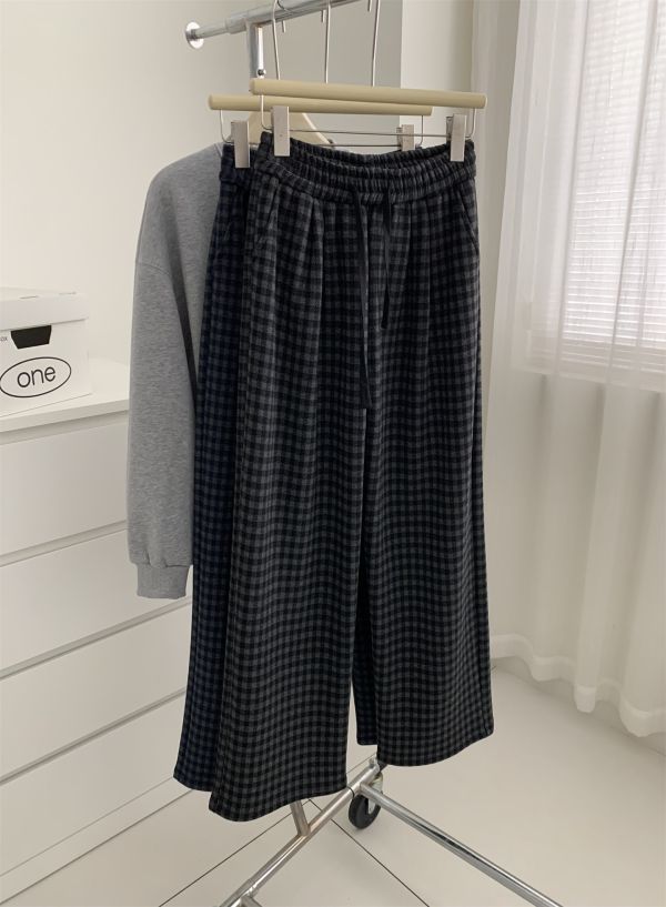 加厚加絨格子直筒保暖休閒褲-2色 加厚加絨格子直筒保暖休閒褲-2色