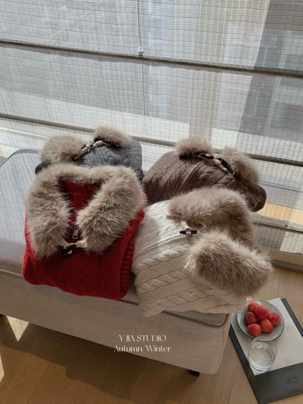 韓系氛圍感麻花雙拉鏈氣質毛衣外套（毛領可拆）-4色 韓系氛圍感麻花雙拉鏈氣質毛衣外套（毛領可拆）-4色