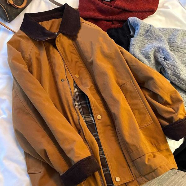 南瓜橘撞色翻領百搭工裝夾克外套 南瓜橘撞色翻領百搭工裝夾克外套