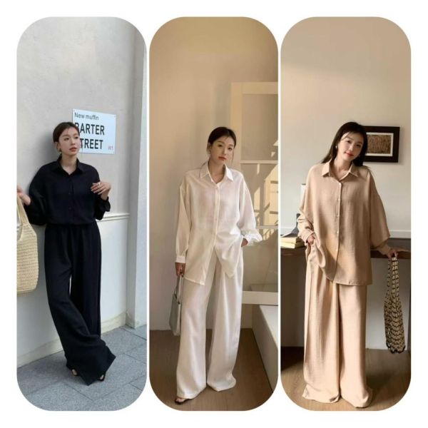 垂感仙氣 慵懶襯衫+寬褲SET-3色 垂感仙氣 慵懶襯衫+寬褲SET-3色