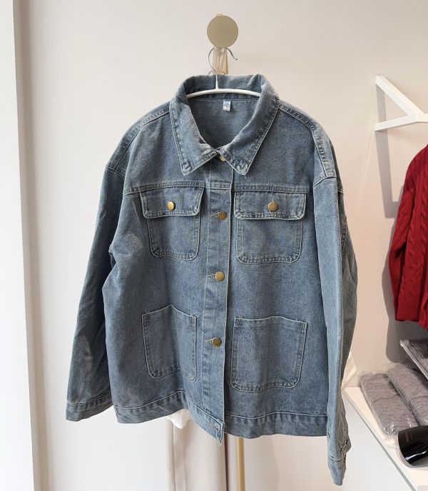 大口袋實用酵素淺藍/復古藍牛仔外套 大口袋實用酵素淺藍牛仔外套