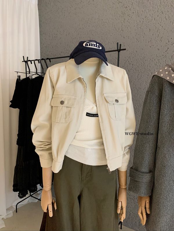 美式復古斜紋修身口袋拉鏈工裝外套 美式復古斜紋修身口袋拉鏈工裝外套