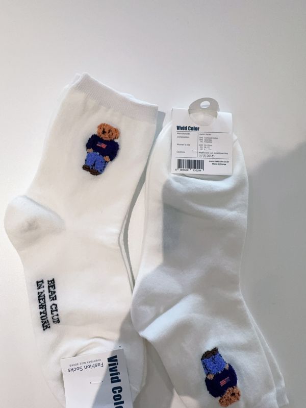 Korea 刺繡熊熊中筒襪 Korea 刺繡熊熊中筒襪