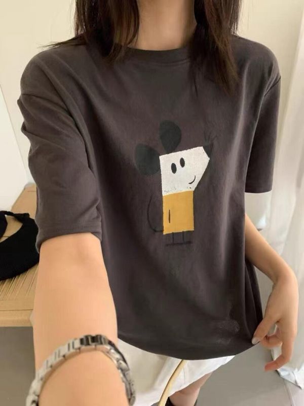 韓系卡通老鼠印花休閒短T-3色 韓系卡通老鼠印花休閒短T-3色