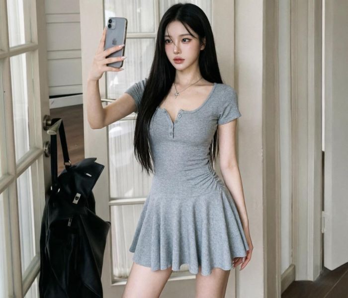 方領腰身短洋+安全褲SET-2色 方領腰身短洋+安全褲SET-2色