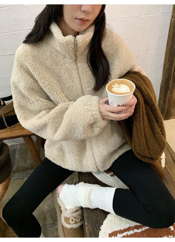 暖呼呼顆粒絨溫暖厚實立領羊羔毛外套-2色 暖呼呼顆粒絨溫暖厚實立領羊羔毛外套-2色