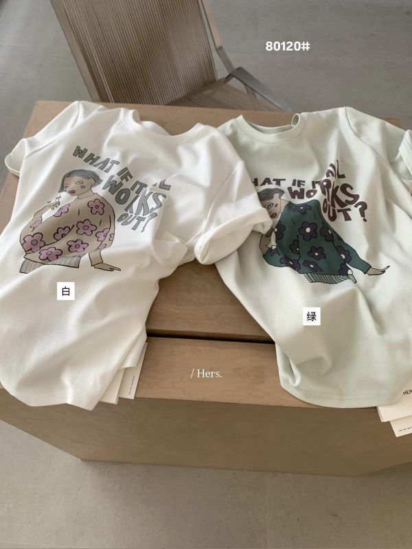 趣味小眾女孩圖案短袖T恤-2色 趣味小眾女孩圖案短袖T恤-2色