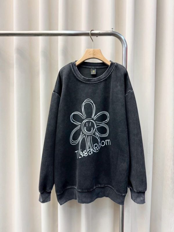 水洗復古笑臉花朵寬鬆T 水洗復古笑臉花朵寬鬆T