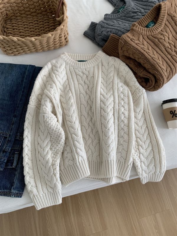 韓版粗針麻花加厚保暖羊毛針織上衣-3色 韓版粗針麻花加厚保暖羊毛針織上衣-3色