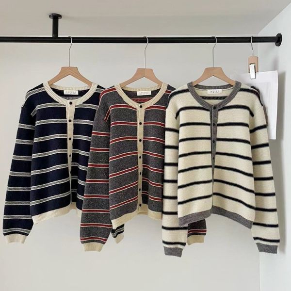 復古雙色條紋針織開衫-3色 復古雙色條紋針織開衫-3色