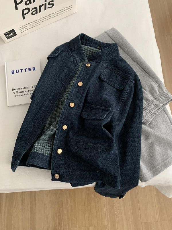 洋氣復古小香風牛仔金扣立領開衫 洋氣復古小香風牛仔金扣立領開衫