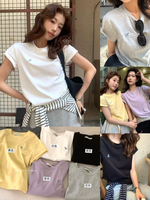 春夏純色小馬刺繡清新百搭T-5色 春夏純色小馬刺繡清新百搭T-5色