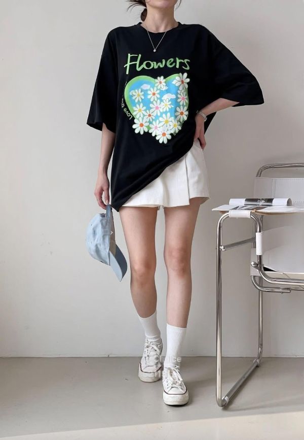 愛心滿版花花純棉長版T恤-3色 愛心滿版花花純棉長版T恤-3色