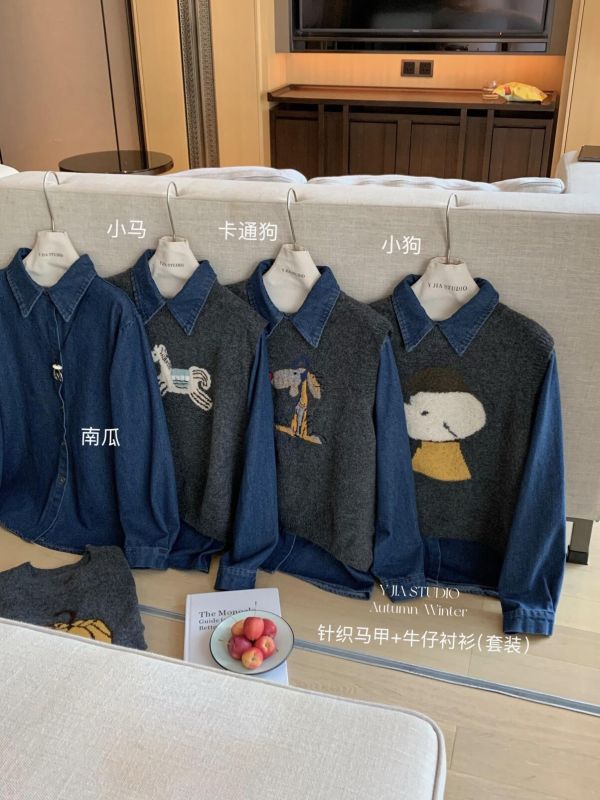 韓系疊穿背心+寬鬆休閒牛仔襯衫兩件套-4樣式 韓系疊穿背心+寬鬆休閒牛仔襯衫兩件套-4樣式