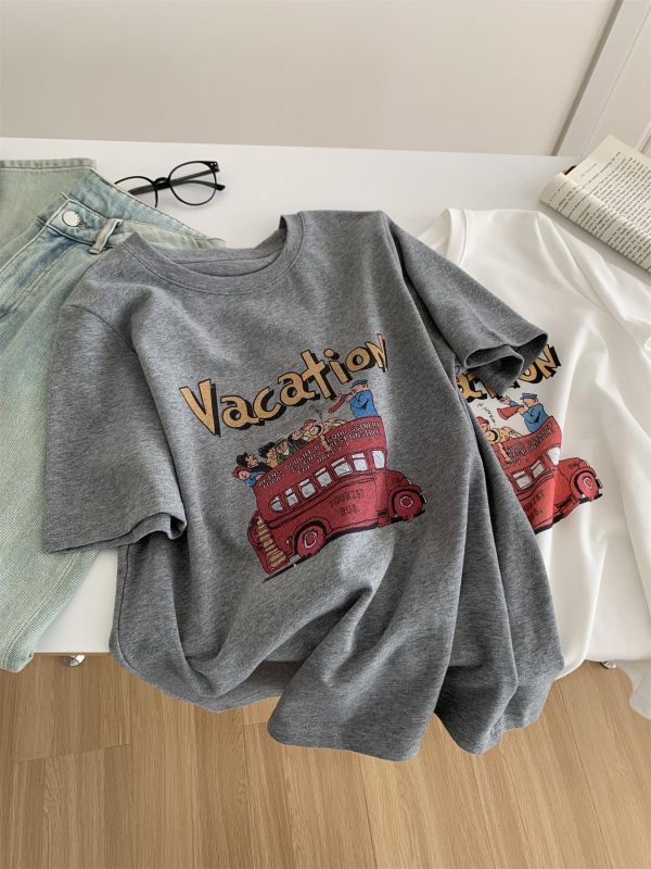 柔軟雲朵棉卡通大巴印花T恤-2色 柔軟雲朵棉卡通大巴印花T恤-2色