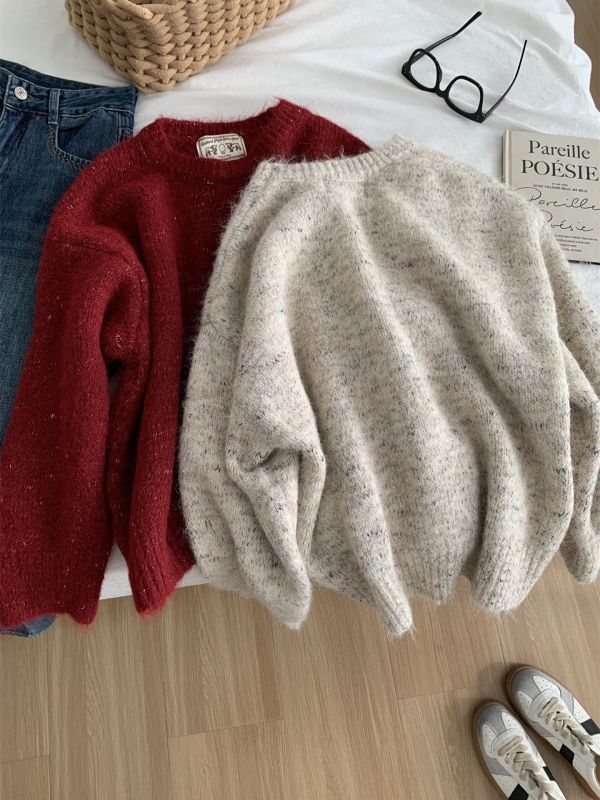 慵懶風雜色點點寬鬆加厚羊毛針織上衣-4色 慵懶風雜色點點寬鬆加厚羊毛針織上衣-4色