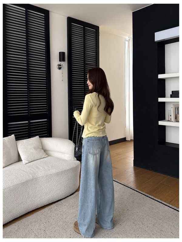 滿滿活力～洋氣淺色破洞直筒闊腿褲 滿滿活力～洋氣淺色破洞直筒闊腿褲